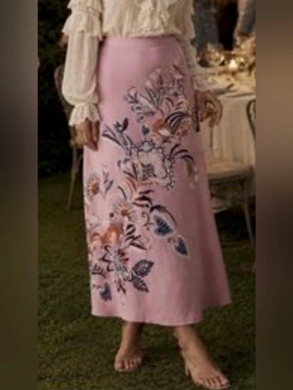 Farm Rio Floral Print Pink Silky Side Zipper Midi Skirt size S
